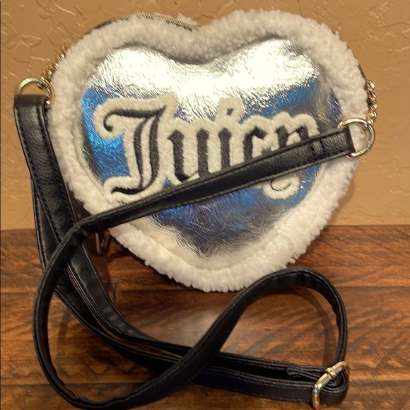 Juicy Couture Handbags - NWOT Juicy Couture Silver & Black with Sherpa Heart Crossbody Bag